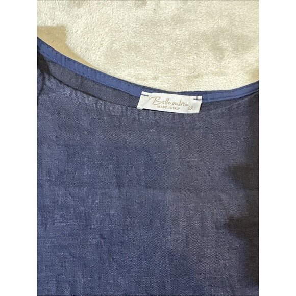 Bellambia 100% Linen Dress Size 2X Plus Short Sleeve Navy Blue Crochet Hem Boho - Picture 5 of 14